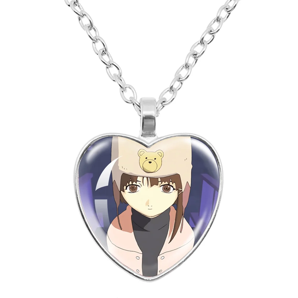 Serial Experiments Lain Glass Heart Pendant Necklaces God of the Wired Lain Iwakura Accessories Charms Jewelry Cosplay Fans Gift