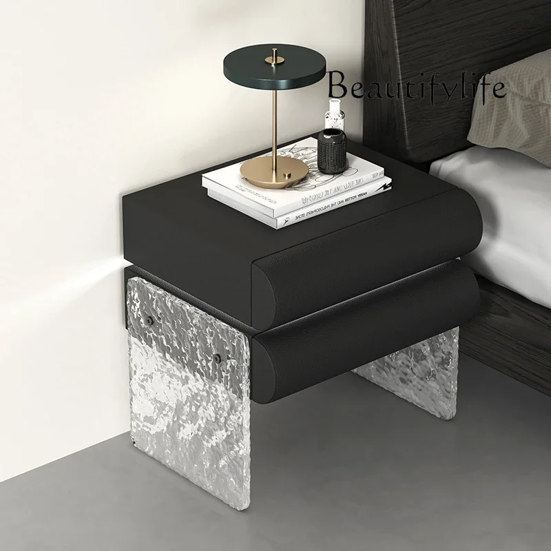 M Smart Wireless Charging Rotating Bedside Table Acrylic Stone Pattern Italian Minimalist Style Solid Wood Bedroom Storage