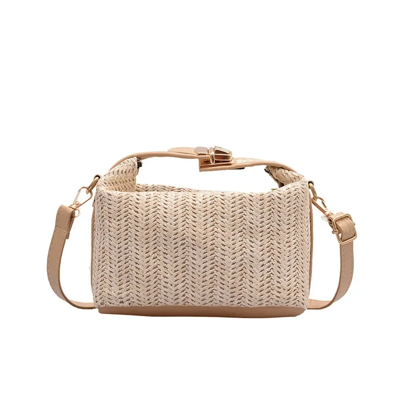 Bolsa de palha boho-chic para mulheres, bolsa de praia, maquiagem, crochê, praia, verão