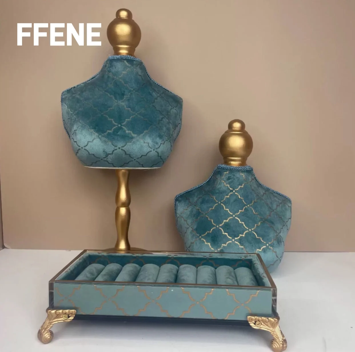 

Роскошная винтажная тканевая подставка для украшений с дизайнерским подходом, высококачественная, с синими золотыми краями, полунапольная модель, для ожерелий и аксессуаров