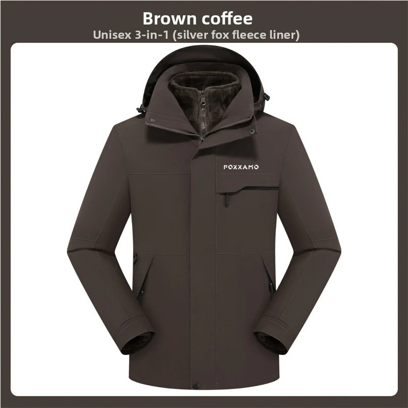 FOXXAMOCycling Camping&Hiking Fishing Outdoor Men's and Women's Three in One Two Piece Mountaineering Robe, Detachable Jacket