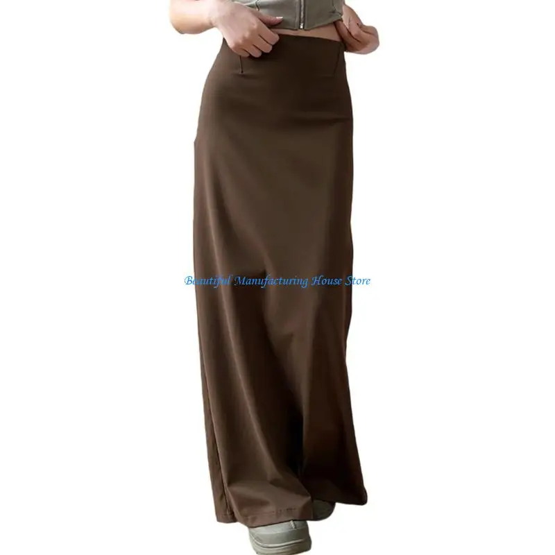 

E56A Women's Fit Maxi Long Skirt with Back Slit Design Elastic Waistband Suitable Various Social Occasion and Event