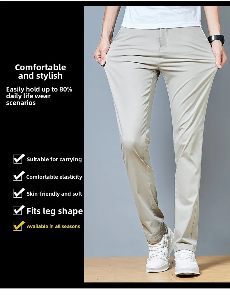 

Top Grade Cotton New Brand Casual Fashion Relax Fit Long Dress Pants Korean Straight Business Trousers Office Mens Clothing 2026