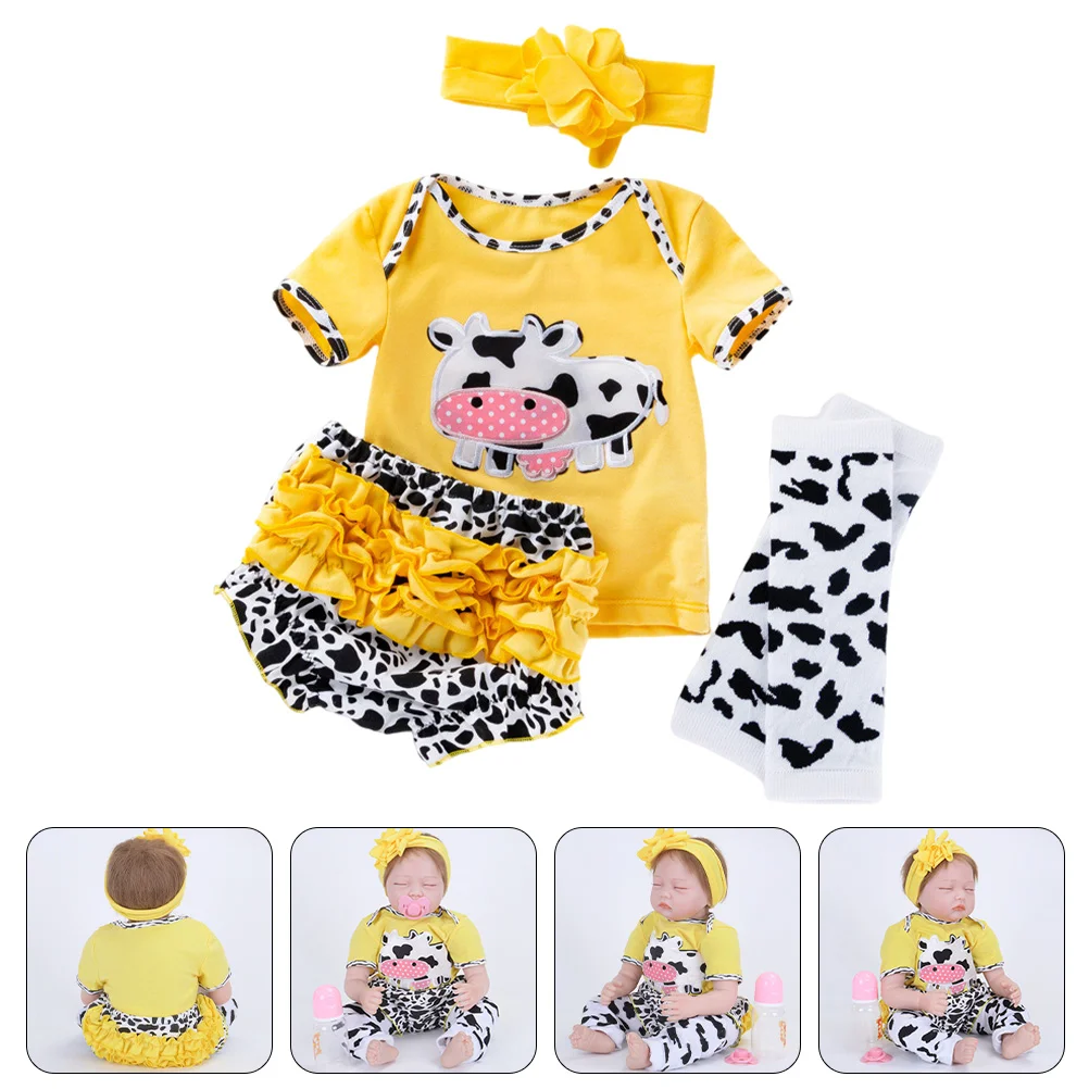 Cow Clothes Reborn Dolls Matching Clothing Short Sleeve Decorative Outfit Baby Girl