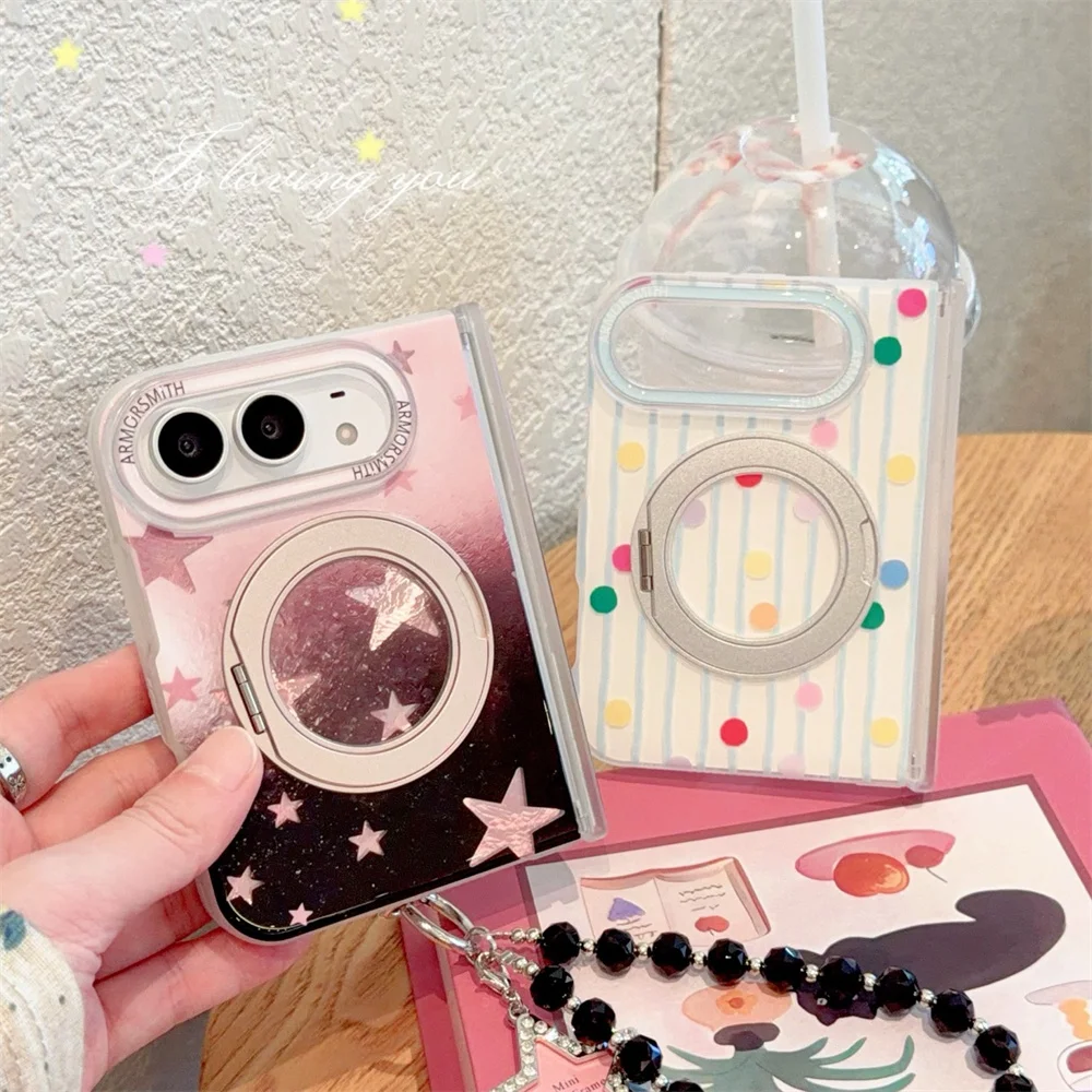 Kawaii Glitter Star Polka Dot Case For Samsung Galaxy Z Fold 8 Ultra Magnetic Rotating Holder Shell Stripe Pattern Hand Shell