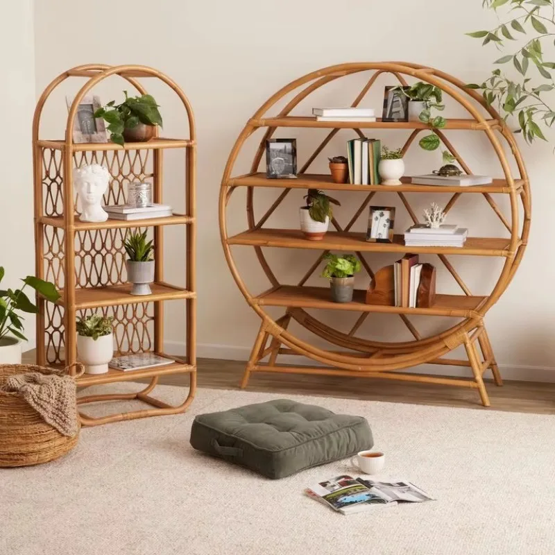 

Multi-layer rattan bookcase for living room and house decoration
