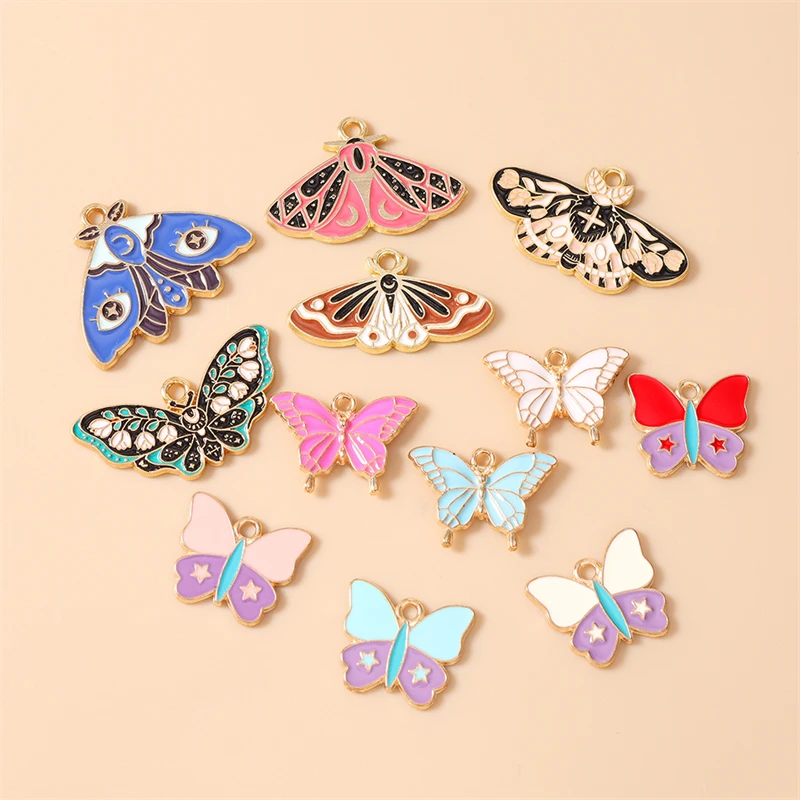 

10pcs Cute Colorful Enamel Flying Butterfly Charms Pendants for Making Necklaces Earrings Bracelets DIY Crafts Jewelry Findings