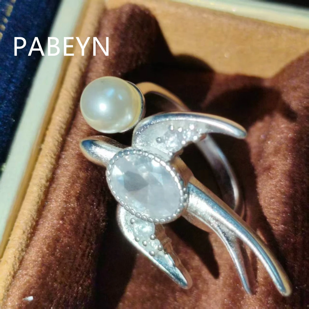 925 Sterling Silver Fashion Premium Brushed Swallow Pearl Opening Ring Birthday Party Anniversary Gift