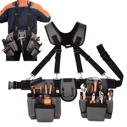 Suspender Tool Belt with Pouches Heavy Duty Construction Tool Belt Work Belt Tool Organizer Large Capacity Carpenter Tool Belt