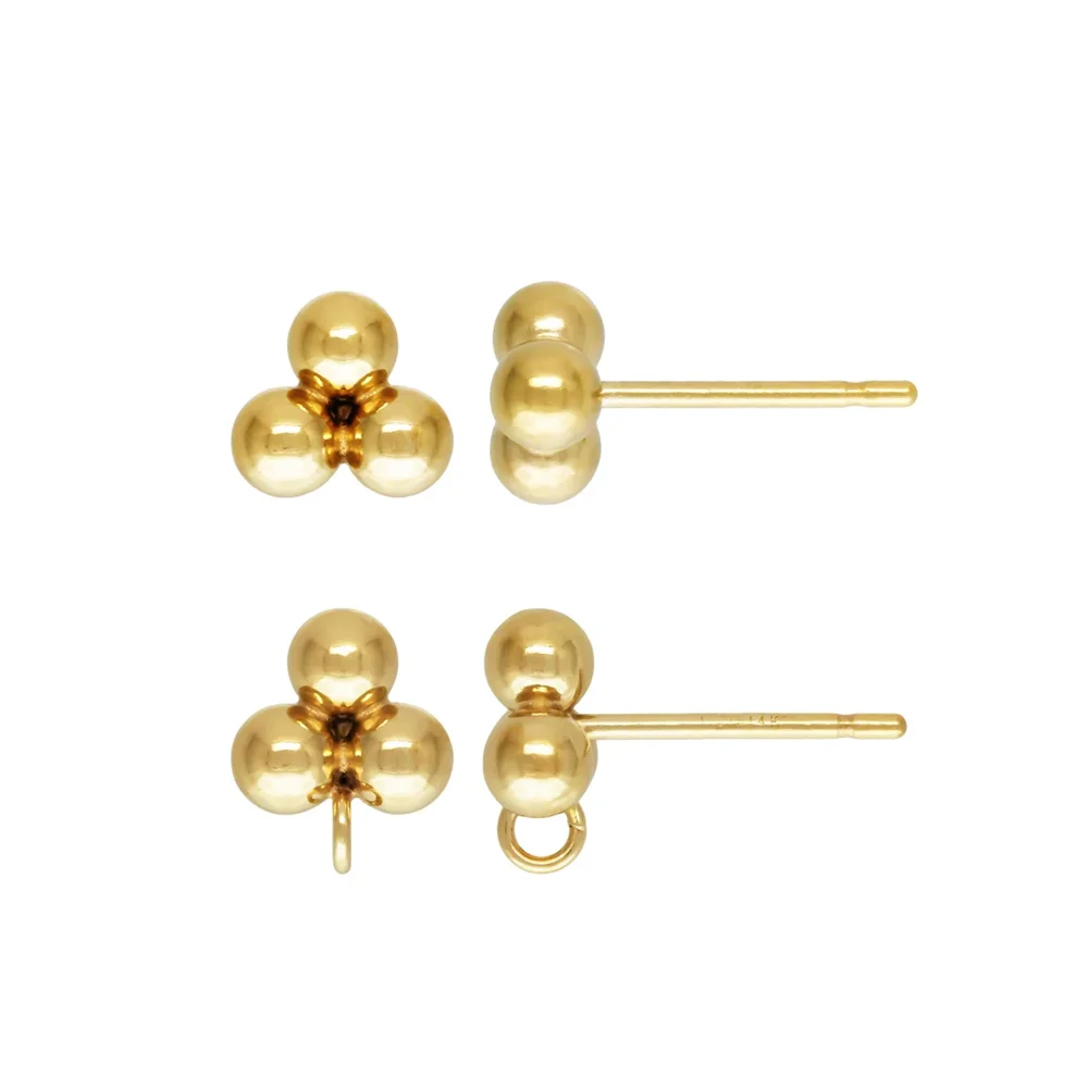 

14K Gold Filled 3 Balls Post Earring with Backs 3mm Bead Ear Posts w/ Open Ring for Jewelry Making