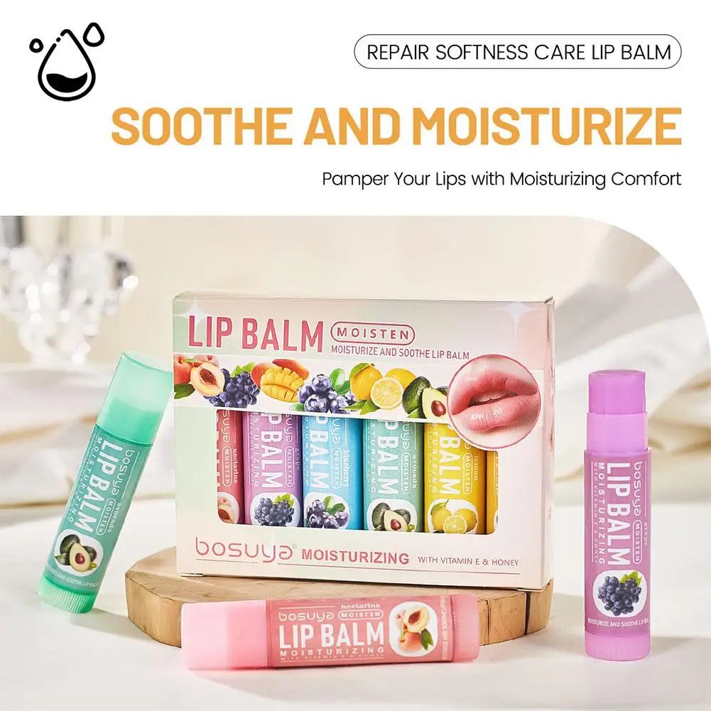 6-teiliges Lippenbalsam-Set mit verschiedenen Fruchtaromen - Feuchtigkeitsspendend, pflegend & beugt rissigen Lippen vor - Pflege für trockene Lippen & feine Linien – Detail 10