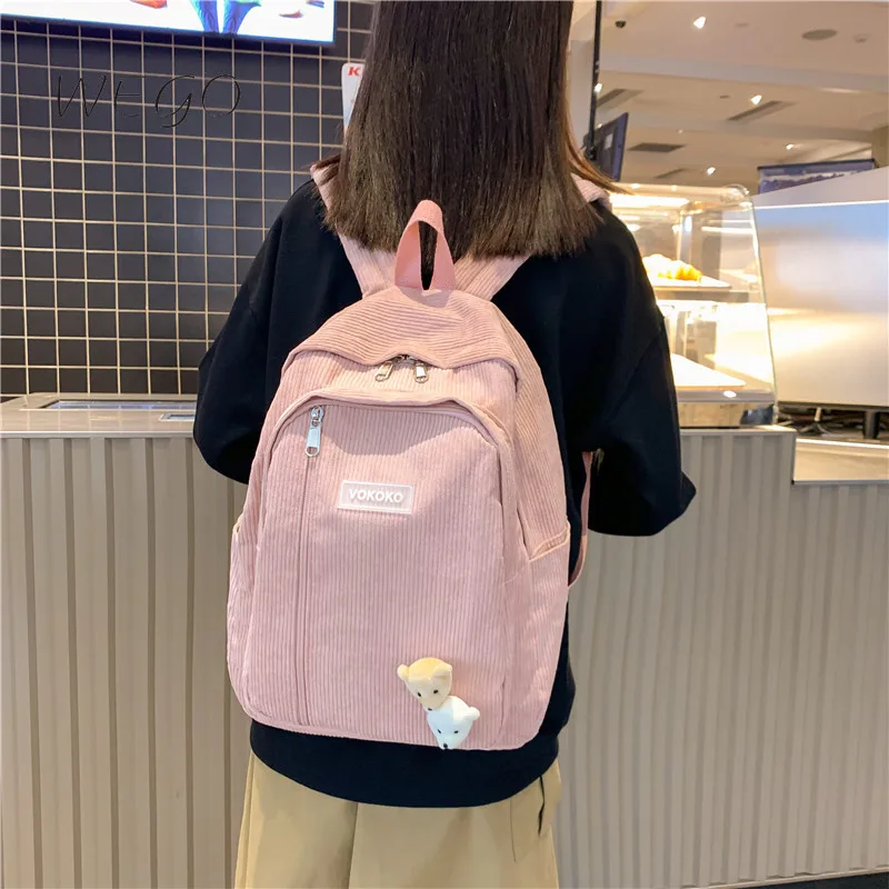 

Corduroy Backpack for Women Harajuku High School Cotton Backpack for College Students Japanese Backpack Bolsa Feminina