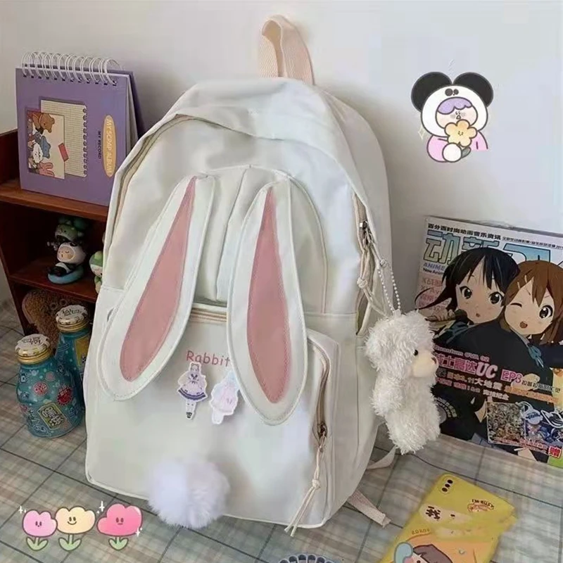 Bags for Women Backpack Purses Nylon Waterproof Schoolbag for Teen Girls Large Capacity Rucksack Cartoon Rabbit Mochila Bolsa