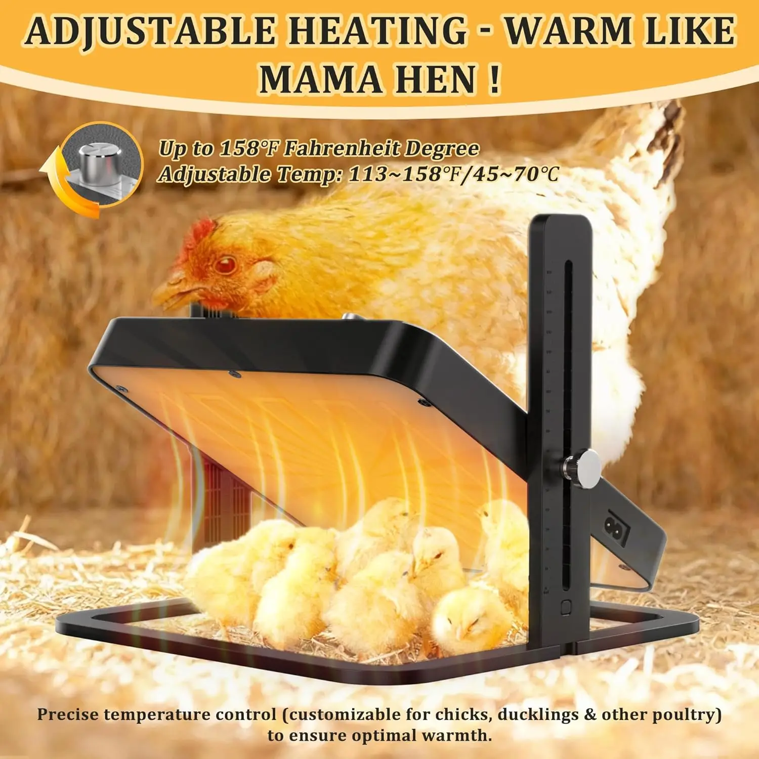 Chick Brooder Heater Plate, 10.7" x 10.7" Adjustable Height & Temperature, 15~22W Energy-Efficient Brooder Heating Plate for Up