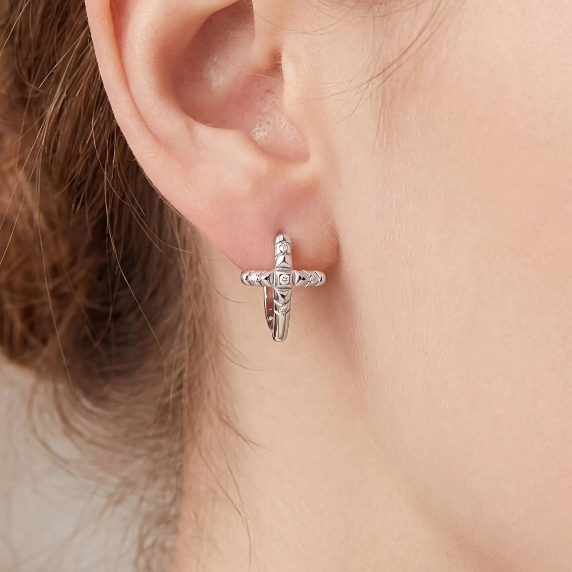 

Stainless Steel Butterfly Criss Cross Hoop Earrings CZ Huggie Earrings Minimalist Geometric Jewelry for Women Daily Wear Gift