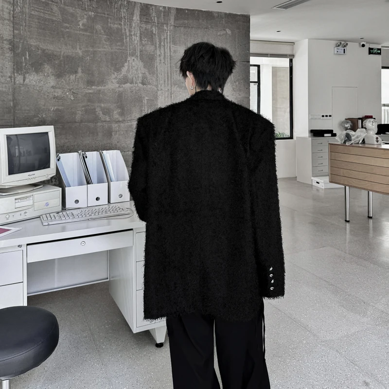 SYUHGFA Korean Style Lapel Suit Coat Male 2024 Autumn Solid Color Plush Surface Blazer High Street Men's Wear Jacket