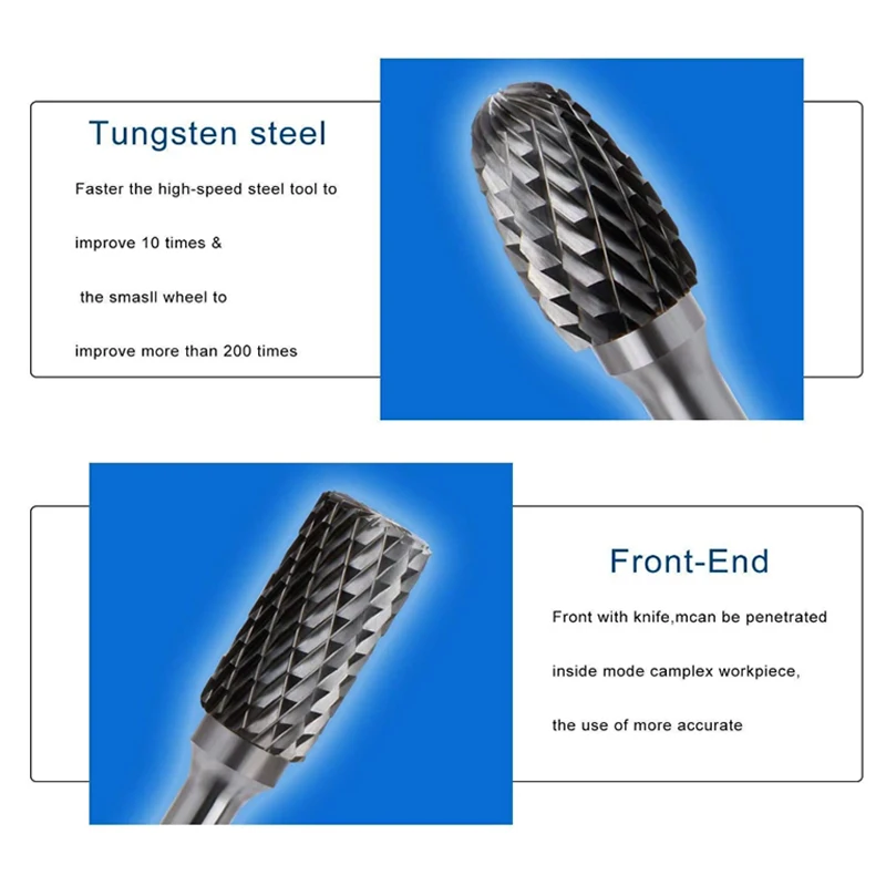 Carbide Rotary Burr Set 12MM Head with Shank Double Cut File for Drill Bits, Polishing,Engraving,Drilling,5 Pack-A49I view 6