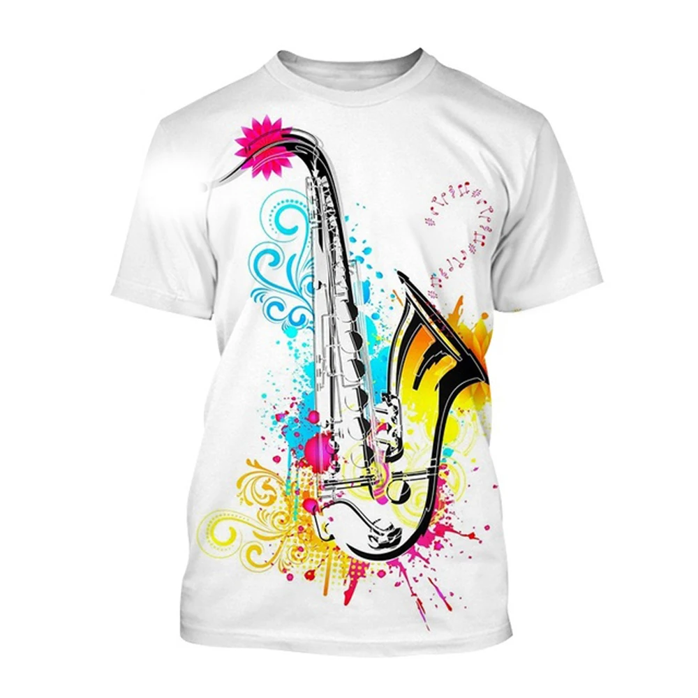 

Colorful Saxophone Men's T-shirt 3D Printed Casual Pullover For Men Summer O-Neck Sweatshirt Tops Loose Daily Short Sleeve Tees