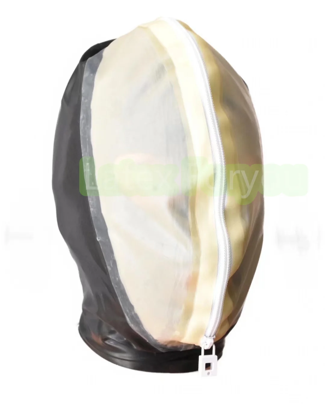 Black Rubber Hoods Sexy Fetish Full Head Latex Mask Handmade Cosplay Mask Front Transparent Cover Face