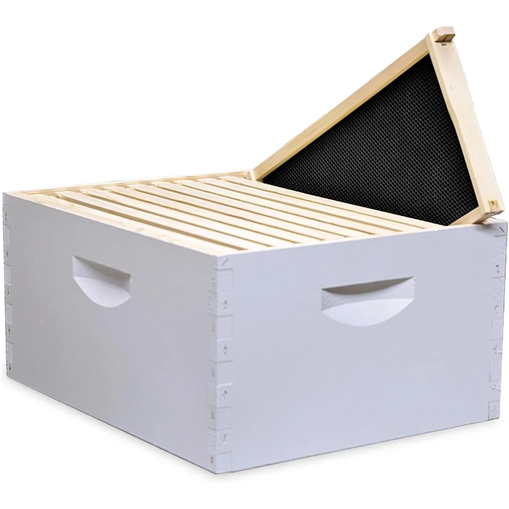 

10-Frame Deep Hive Kit, Fully Assembled 9⅝" Bee Hive Body with 10 Frames & Beeswax-Coated Plastic Foundation for Brood Replacem