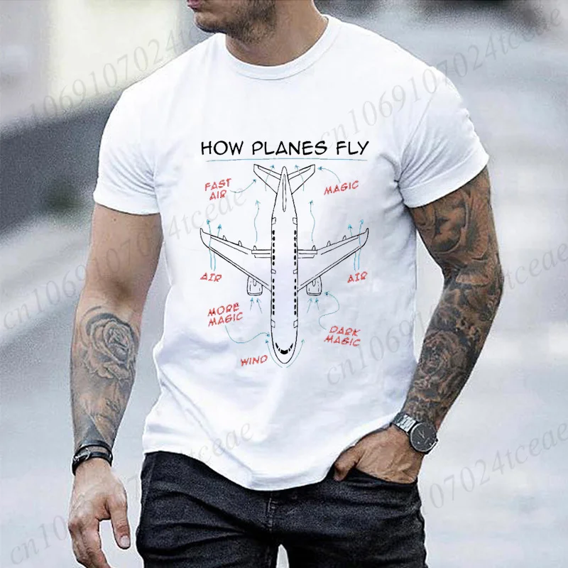 Vintage Airplane Print Tshirt for Men Funny Plane Flying Humor Tee Pilot Aviation Enthusiast Gift Casual Loose Short Sleeve Tops