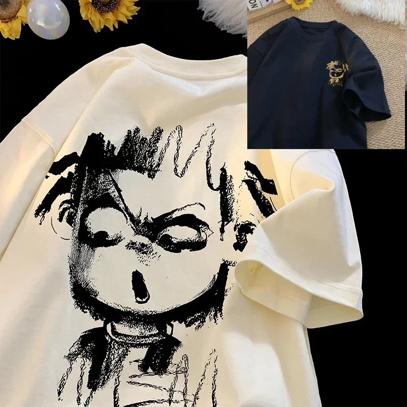 여름 프린트 반팔 티셔츠 남성 여름 트렌디 브랜드 신상 반팔 청소년 라운드넥 루즈핏 티셔츠 반팔