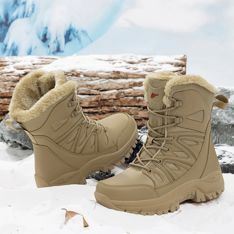 الشتاء الرجال أحذية رياضية دافئة أفخم الثلوج أحذية الرجال الدانتيل يصل عادية عالية أعلى أحذية التنزه مقاوم للماء الصحراء أحذية قتالية الصيد