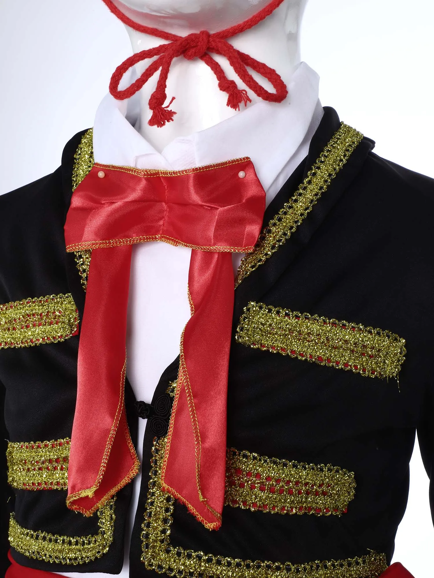 

Authentic Mexican Charro Costume for Boys Gold Trim Jacket Pants Set Detachable Bow Collar Wide Brim Hat Fiesta Halloween Outfit