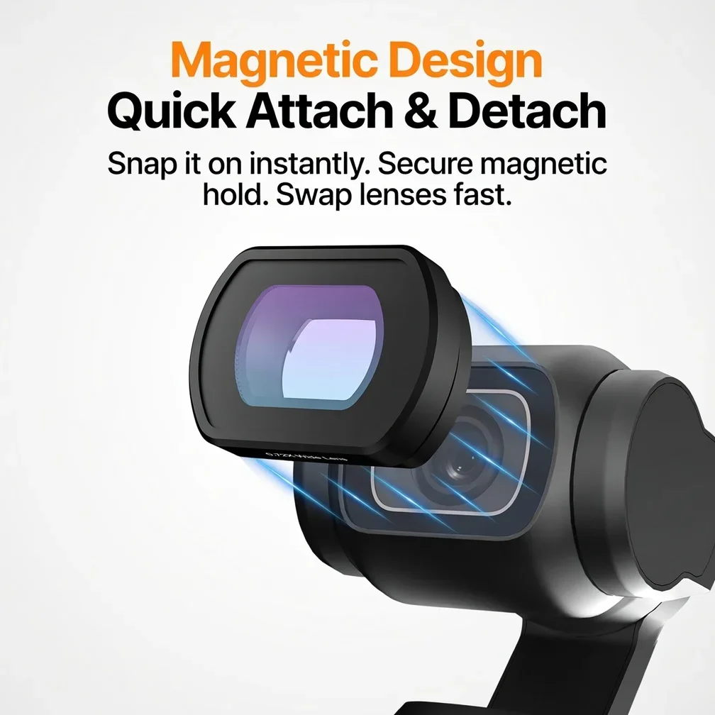 Ronkoen For DJI OSMO Pocket 3 Accessory 112°Wide Angle Lens 0.72X Magnification Magnetic Mounting Camera External Lens