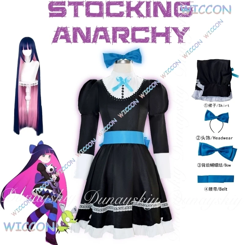 

Анархия Косплей с фиолетовым париком Моэ Трусики и чулки с подвязками Аниме Чулки с черным платьем Косплей Костюм Полный