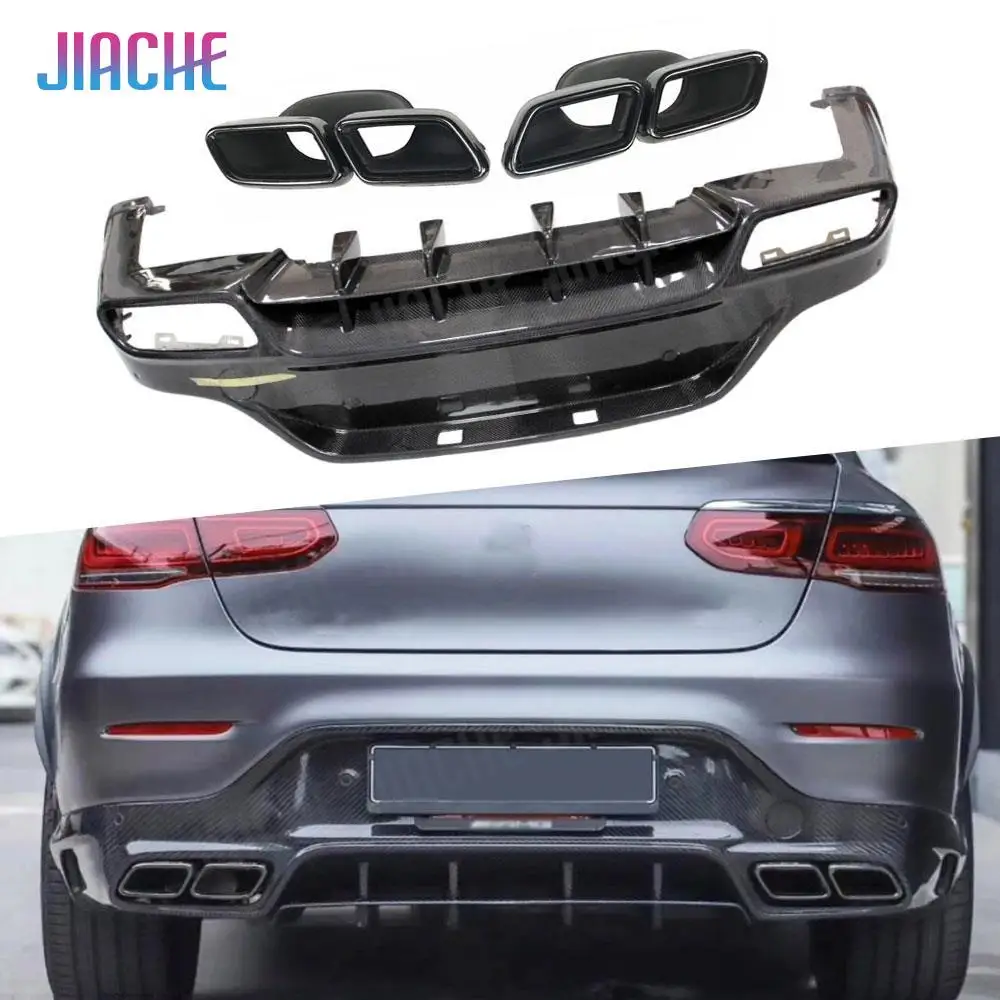 

Carbon Fiber Rear Bumper Lip Diffuser with Exhaust Tips for Mercedes Benz GLC C253 Coupe Sport GLC300 GLC250 GLC63 2017-2019