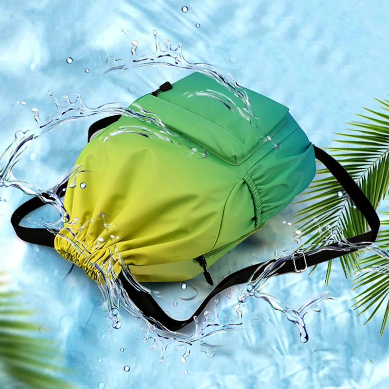 Gradient Drawstring Travel Backpack Waterproof Nylon Folding Large Beach Sports Basketball Storage Shopping Bag Student Softback