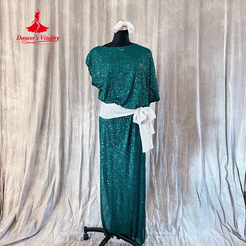 Kostium do tańca brzucha szata z cekinami + chusta na głowę + szalik na biodra 3 szt. Dostosowane dla dorosłych i dzieci Balady Shabby Saidi strój na występy