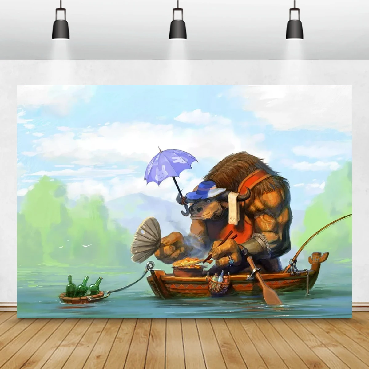 

Cow Bear Fishing Cartoon Theme Backdrop Boat Wall Hanging Polyester Kids Travel Family Party Bedroom Living Room Decorations