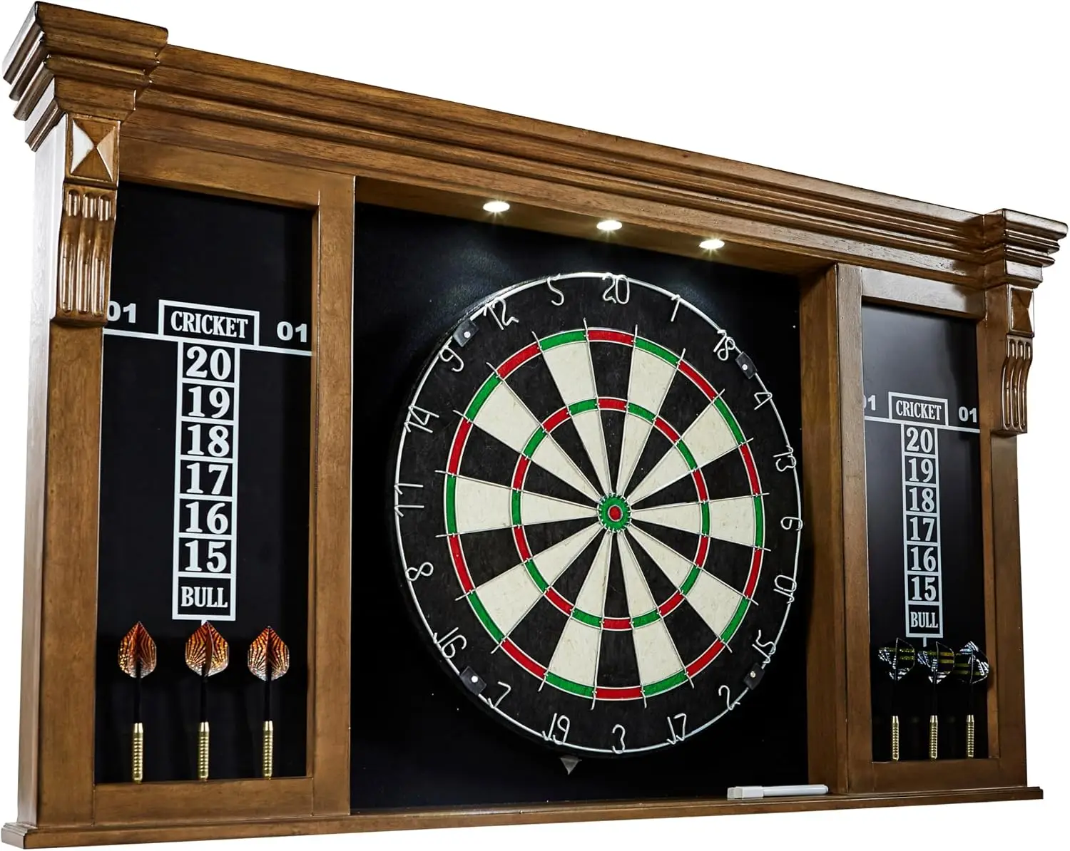 ^Barrington Woodhaven Dartboard Pub Style with LED Lights, Pre-Assembled | Pre-Assembled LED Pub-Style Dartboard Cabinet