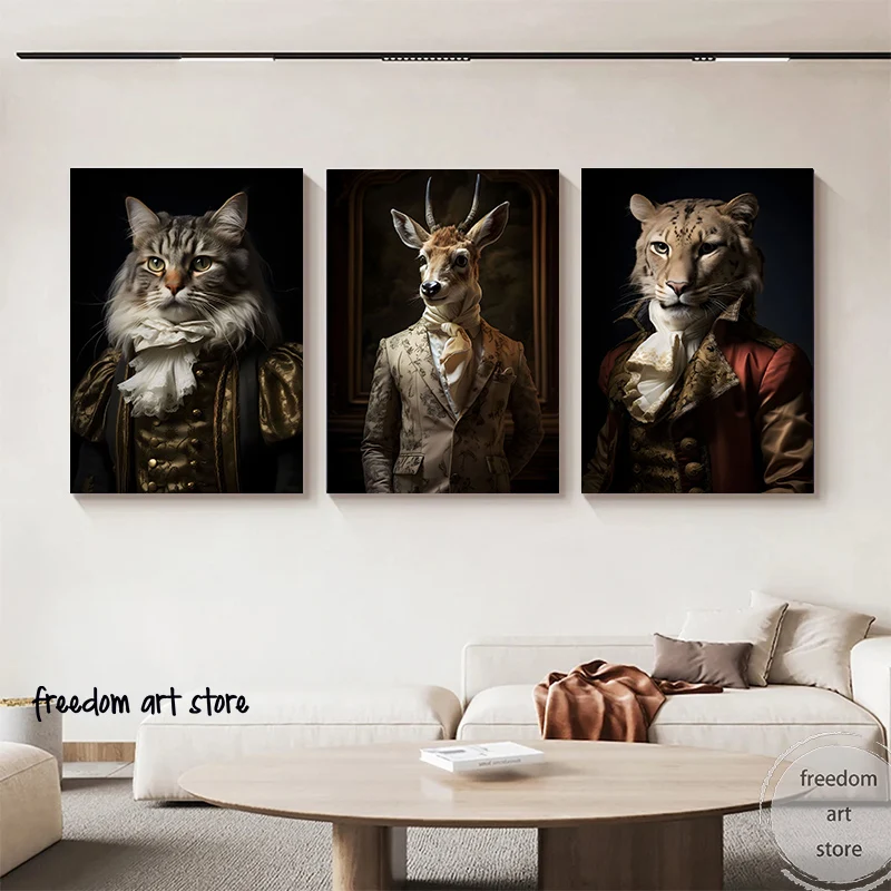 Retro Aristocrat Animal Panther Owl Wolf Cat Deer Dog Monkey Penguin Art Posters Canvas Painting Wall Prints Pictures Home Decor