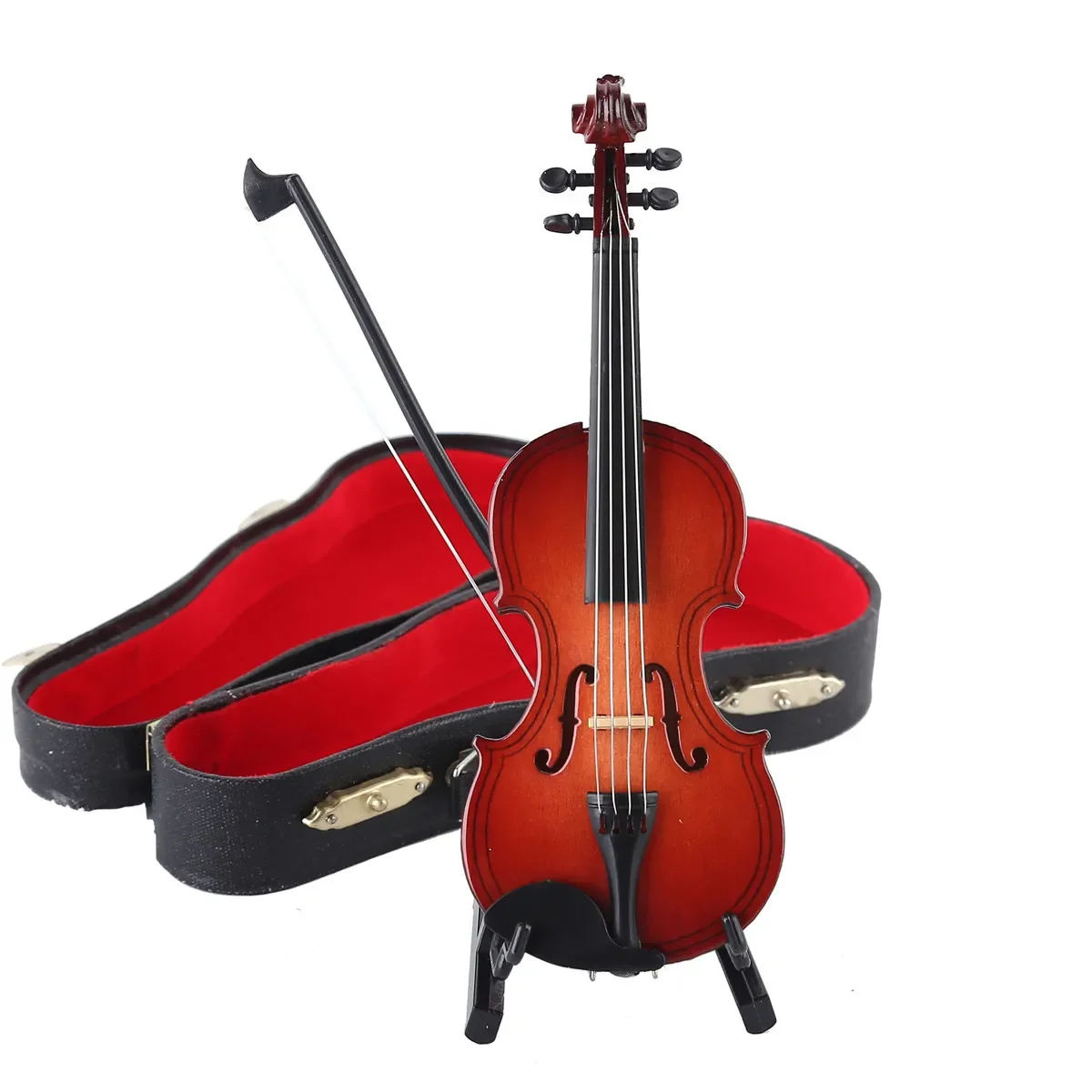 Mini Violin Model - Realistic Decorative Miniature Violin Non-Functional For Display Includes Leather Case and Stand