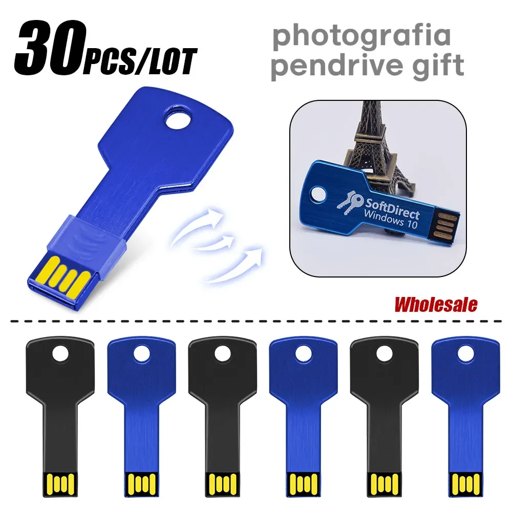 Unidad Flash USB 2,0 con logotipo personalizado gratuito, Pendrive de 16GB, 32GB, 64GB y 128GB, 30 unidades por lote