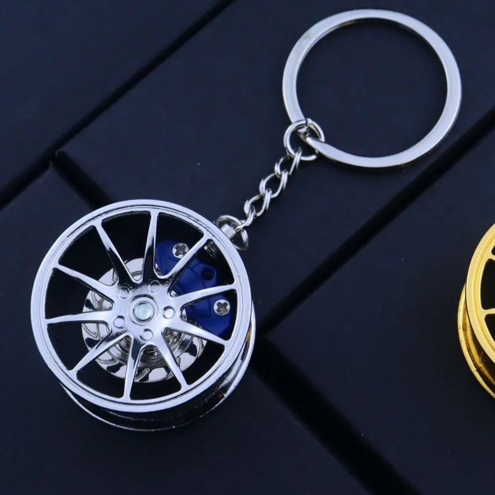 Rotatable Wheel Hub Key Chain Zinc Alloy 3D Wheel Hub&Brake Keychain Funny Creative Car Accessories Keychain Girls Boys