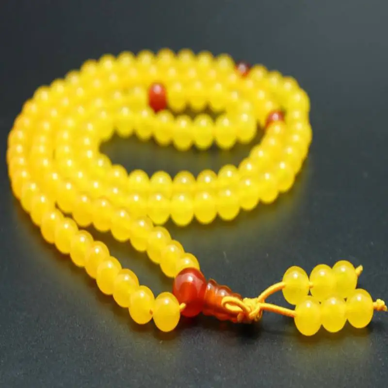 6MM Natural Yellow chalcedony Mala Cuff Bracelet 108 Bodhi Artisan Teens Yoga Mala  Men Prayer