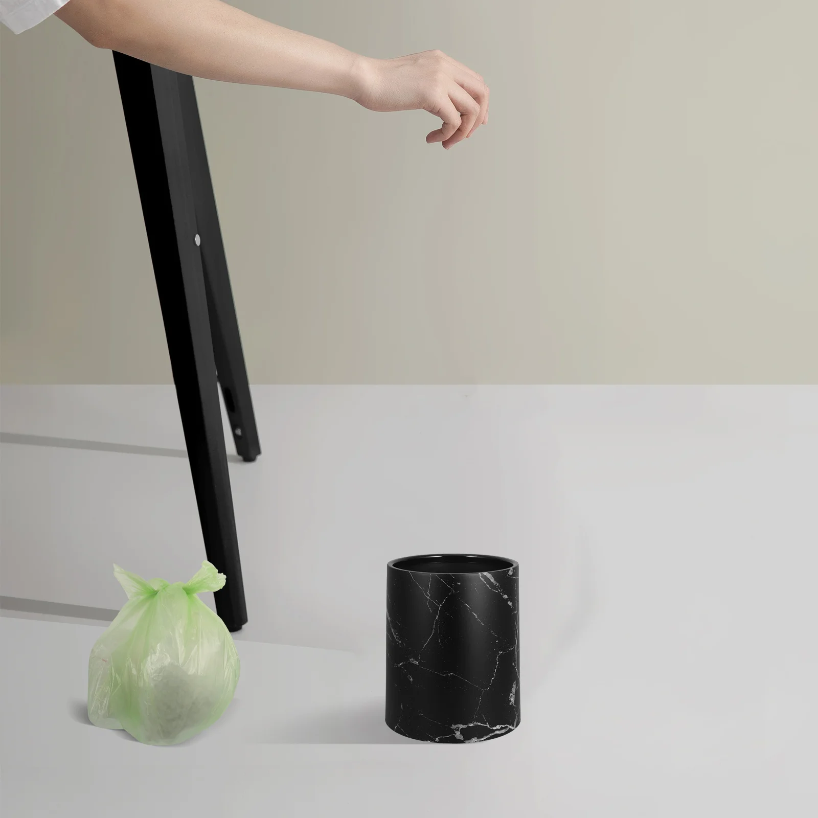 

Marbling Garbage Bin Double Layer Plastic Trash Can Large Opening for Living Room Bedroom Kitchen Waste Paper Basket