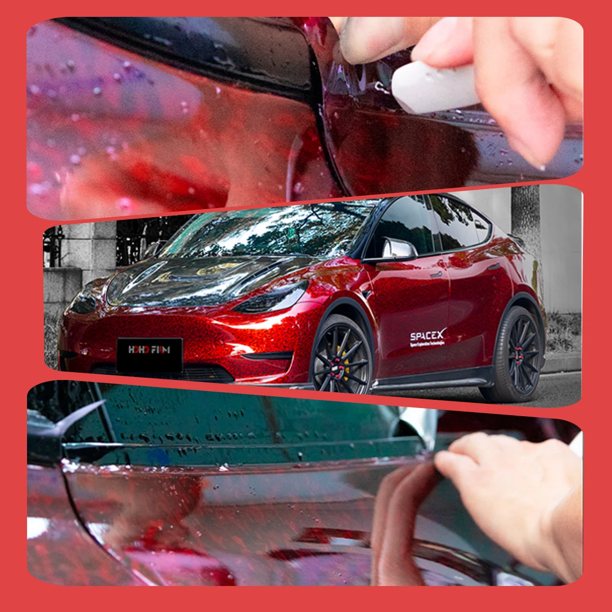 152*100cm Forged Carbon Fiber Red Vinyl Wrap High Gloss Car Hood Covers Film Accessories Wrapping Foil Car Body Stickers view 5