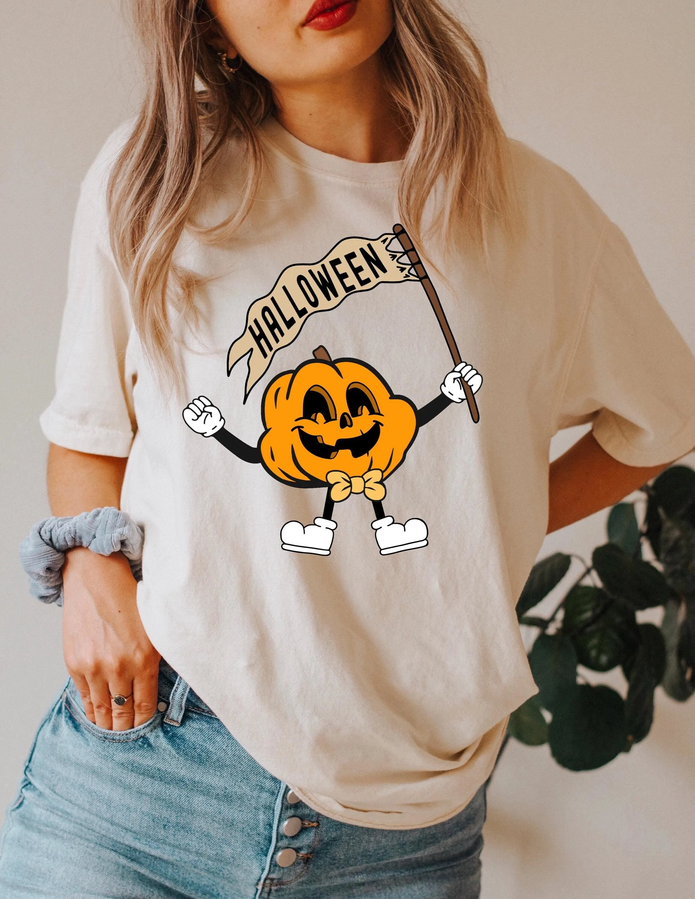 Pumpkin Halloween T Shirt Fall Season Vintage Retro Women Patch Autumn