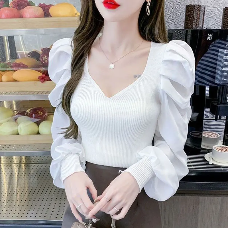 Women\'s Autumn Fashion Simplicity Solid Color V-neck Long Sleeve Shirts Women Clothes Temperament Office Lady Slim Tops