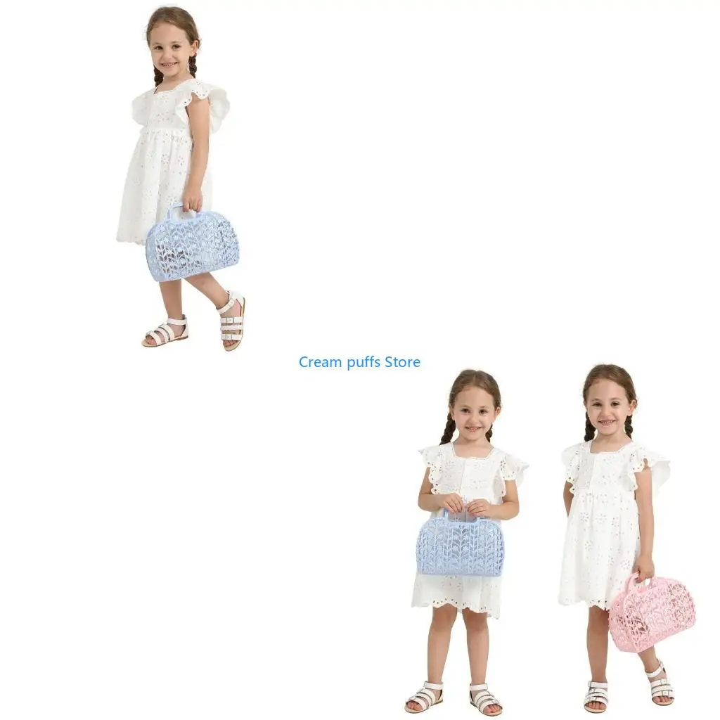 50LE Foldable Beach Bag for Kids Girls Bathroom Basket Handbag Reusable Gift Bag