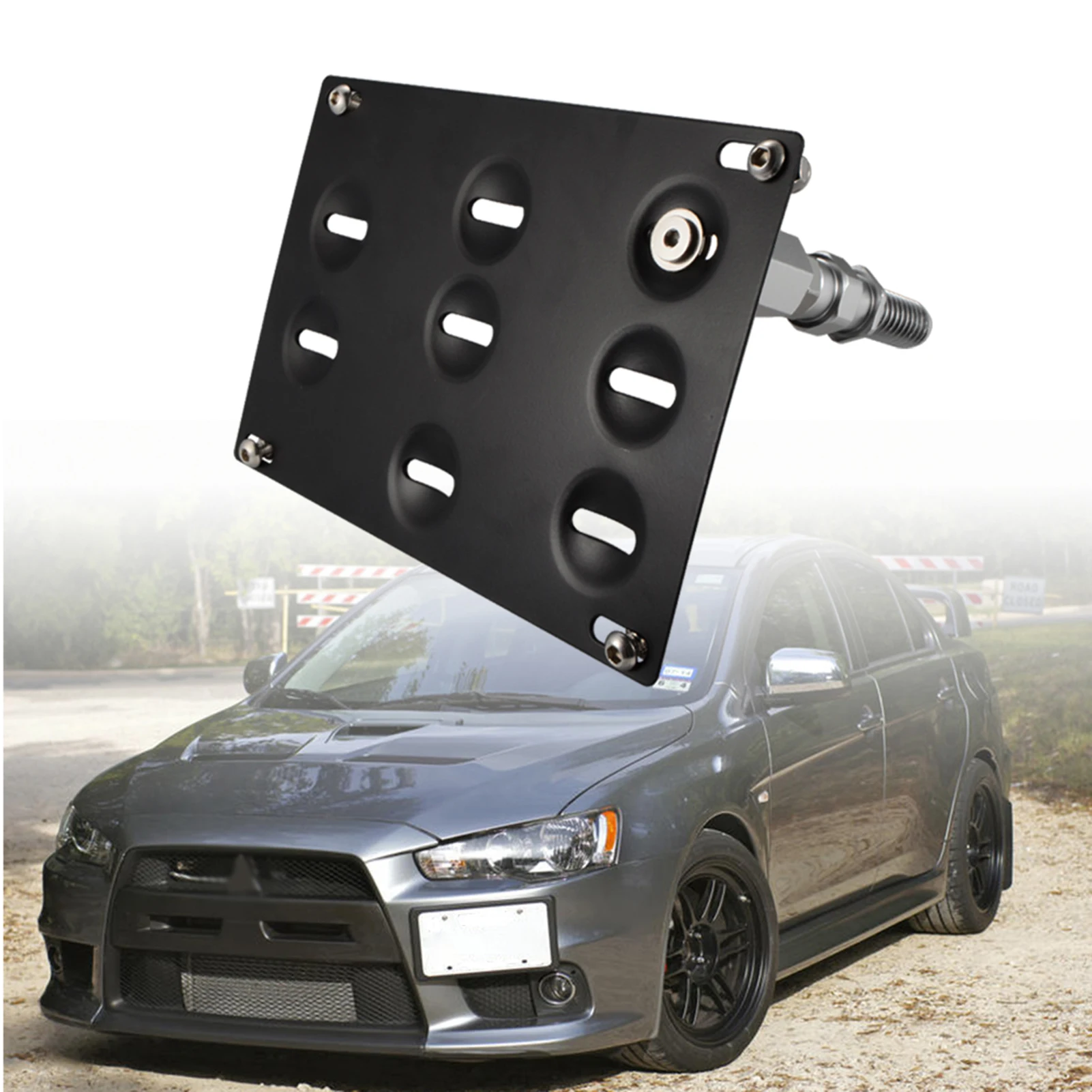 runmade Front Bumper Tow Hook License Plate Mount Bracket Holder Relocator for Mitsubishi 2008-2016 Lancer EX Evo 10 Ralliart