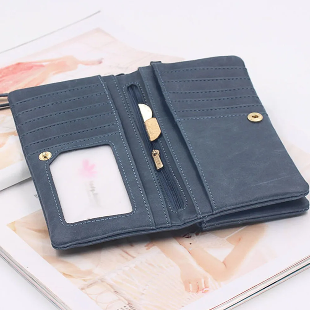 محفظة نسائية فاخرة من البولي يوريثان ذات سعة كبيرة ومنظم للبطاقات وسحاب للإغلاق ومحفظة نسائية باللون الأزرق #6