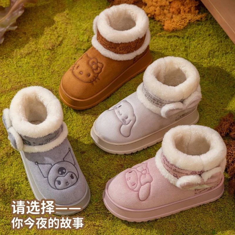 

Y2K Hello Kitty Cotton Shoes Girl Fashion Kuromi Cinnamoroll My Melody Student Anime Soft Cartoon Winter Child Keep Warm Boots