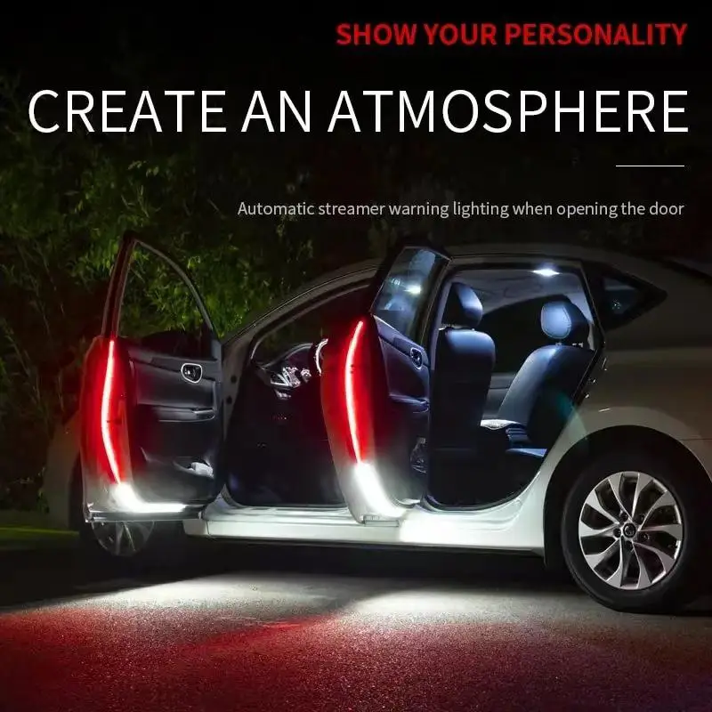 1/2Pcs Car Door Opening Warning Flash Led Welcome Light Strip Parking Safety Auto Strobe Signal Lamp Waterproof Auto Decor
