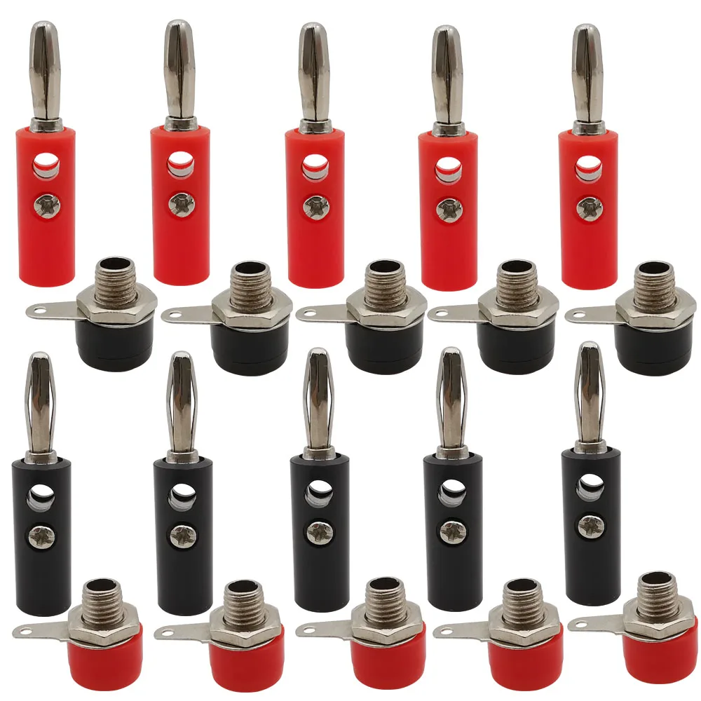 10Pair 4mm Banana Male Plug and Female Jack Socket Connector Panel Mount Binding Post Audio Speaker Test Terminal Adapter